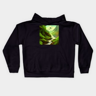 Digital painting of Mountains with Snow and River Kids Hoodie